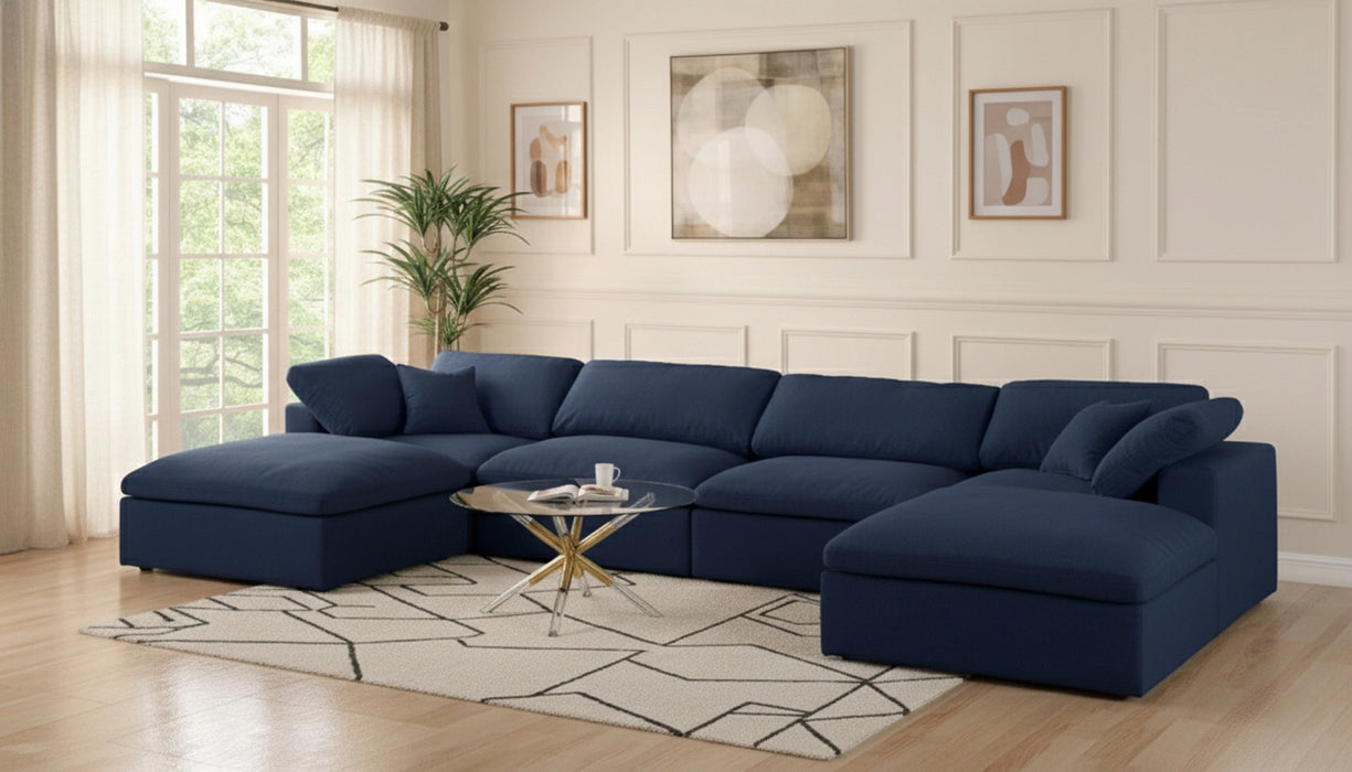 Serene Navy Linen Fabric Deluxe Cloud Modular Sectional