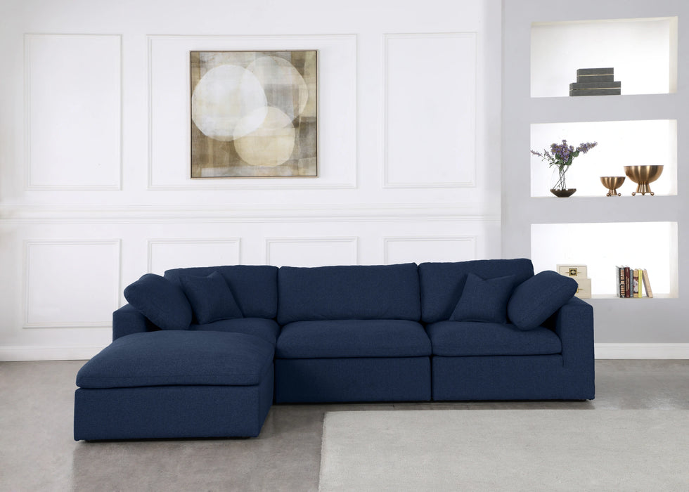 Serene Navy Linen Fabric Deluxe Cloud Modular Sectional
