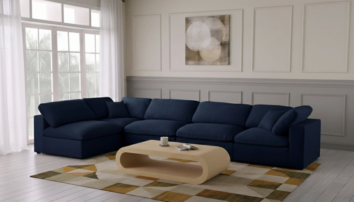 Serene Navy Linen Fabric Deluxe Cloud Modular Sectional