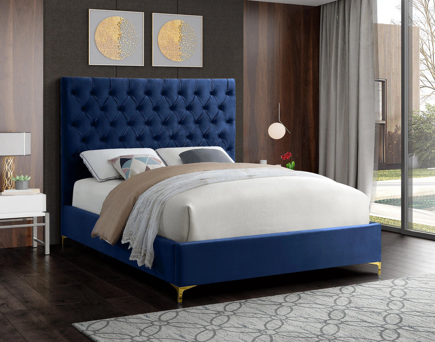 Cruz Navy Velvet Full Bed