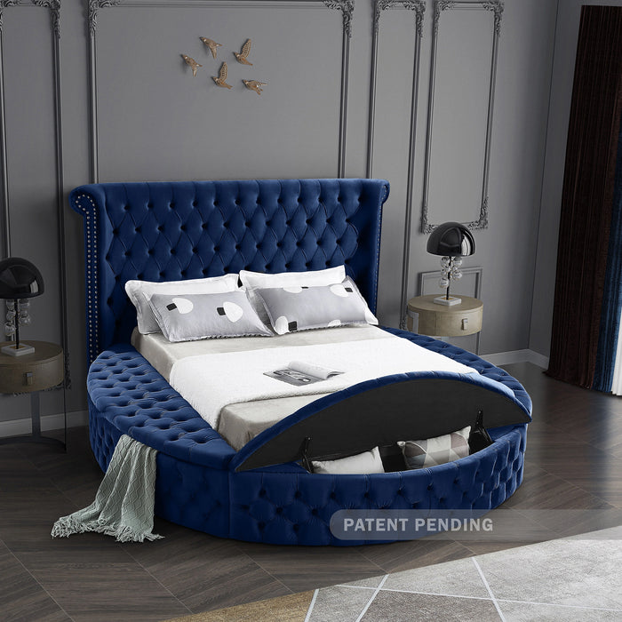 Luxus Navy Velvet Queen Bed (3 Boxes)