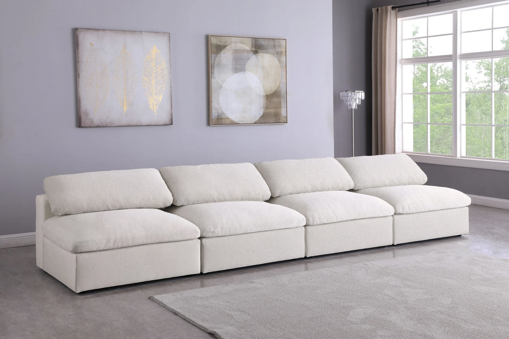 Serene Cream Linen Fabric Deluxe Cloud Modular Armless Sofa