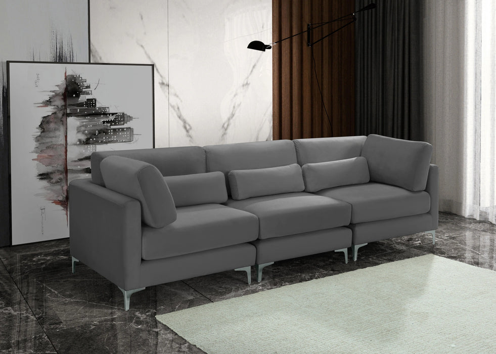 Julia Grey Velvet Modular Sofa (3 Boxes)