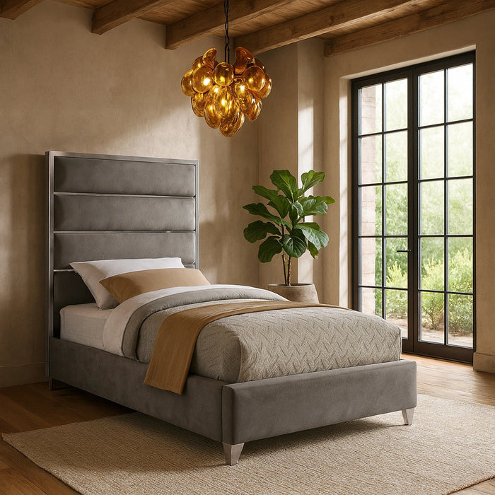Zuma Grey Velvet Twin Bed