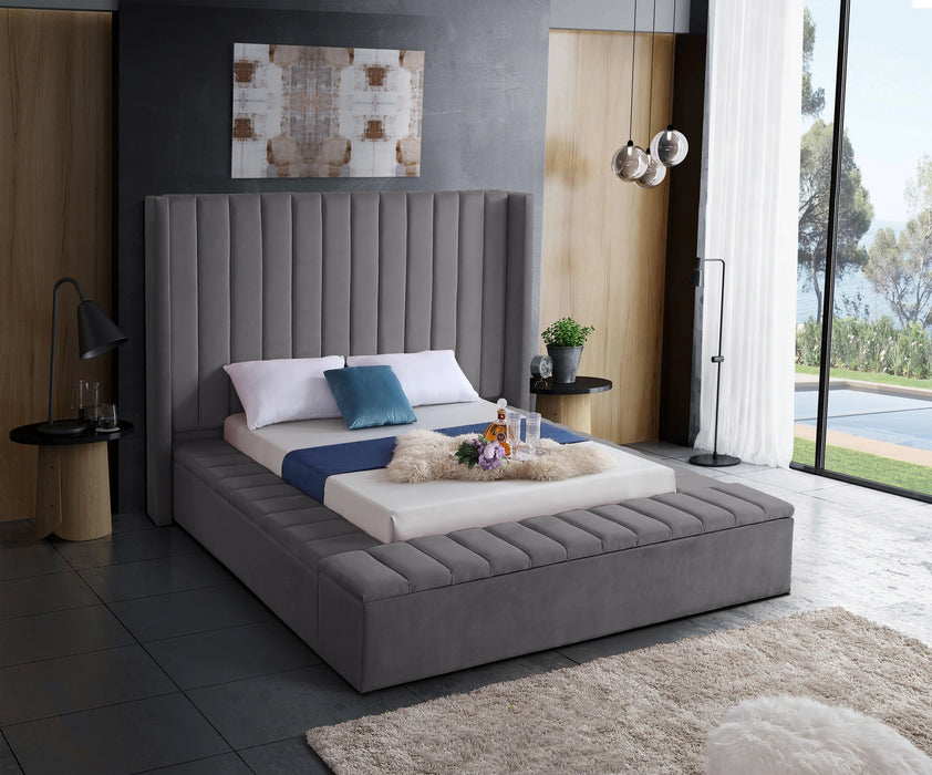 Kiki Grey Velvet Queen Bed (3 Boxes)