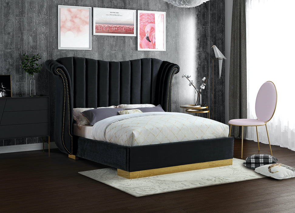 Flora Black Velvet Queen Bed (3 Boxes)