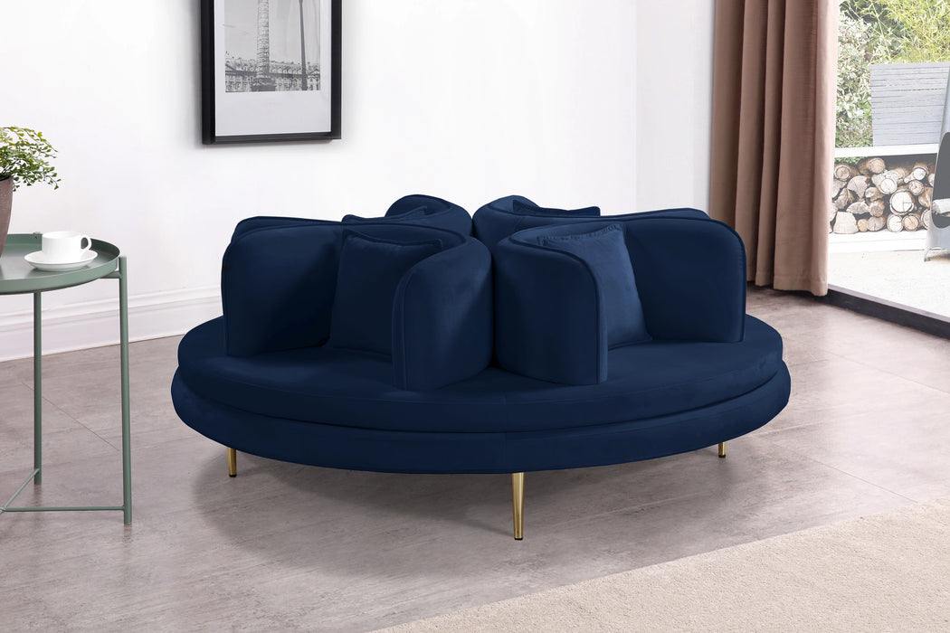 Circlet Navy Velvet Round Sofa Settee