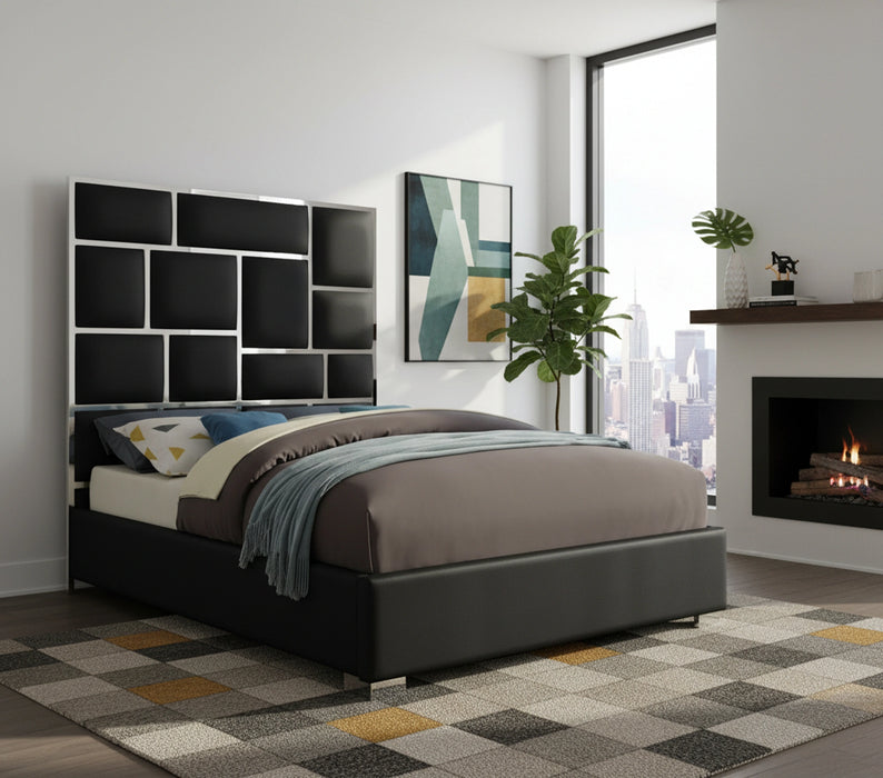 Milan Black Faux Leather Queen Bed