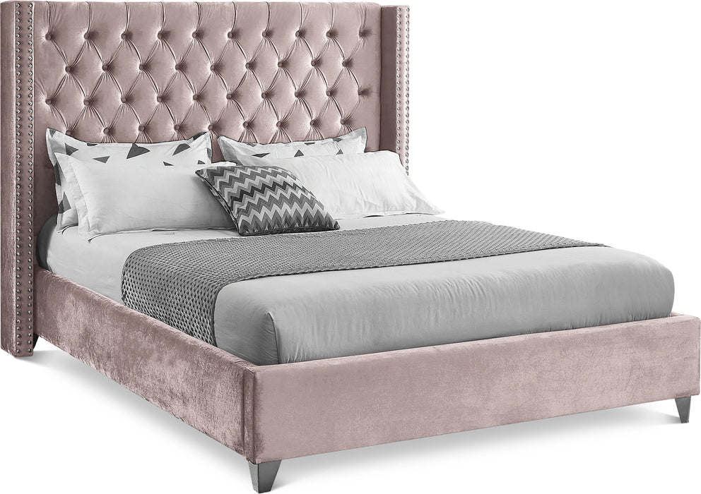 Aiden Pink Velvet Full Bed